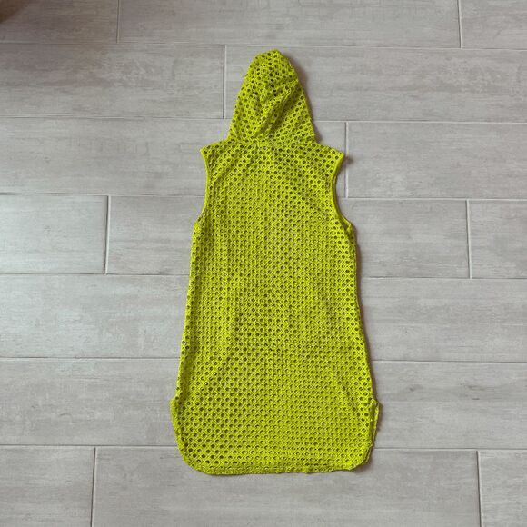 Cotton Candy Neon Green Cover Up Hoodie Sleeveless beach Festival Alien Netted L - Picture 3 of 7
